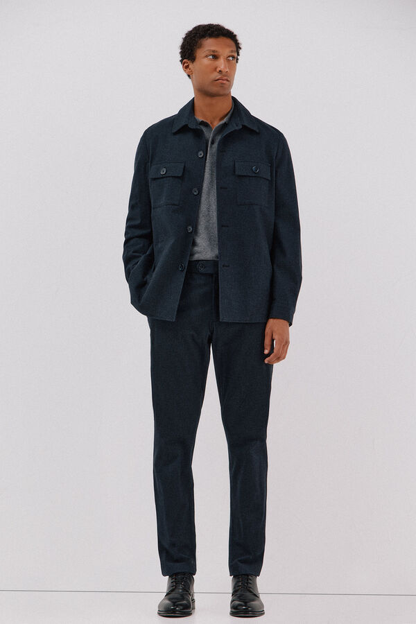 Cortefiel Micro-check cotton overshirt Navy