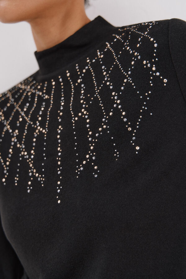 Cortefiel T-shirt with rhinestone detail Black