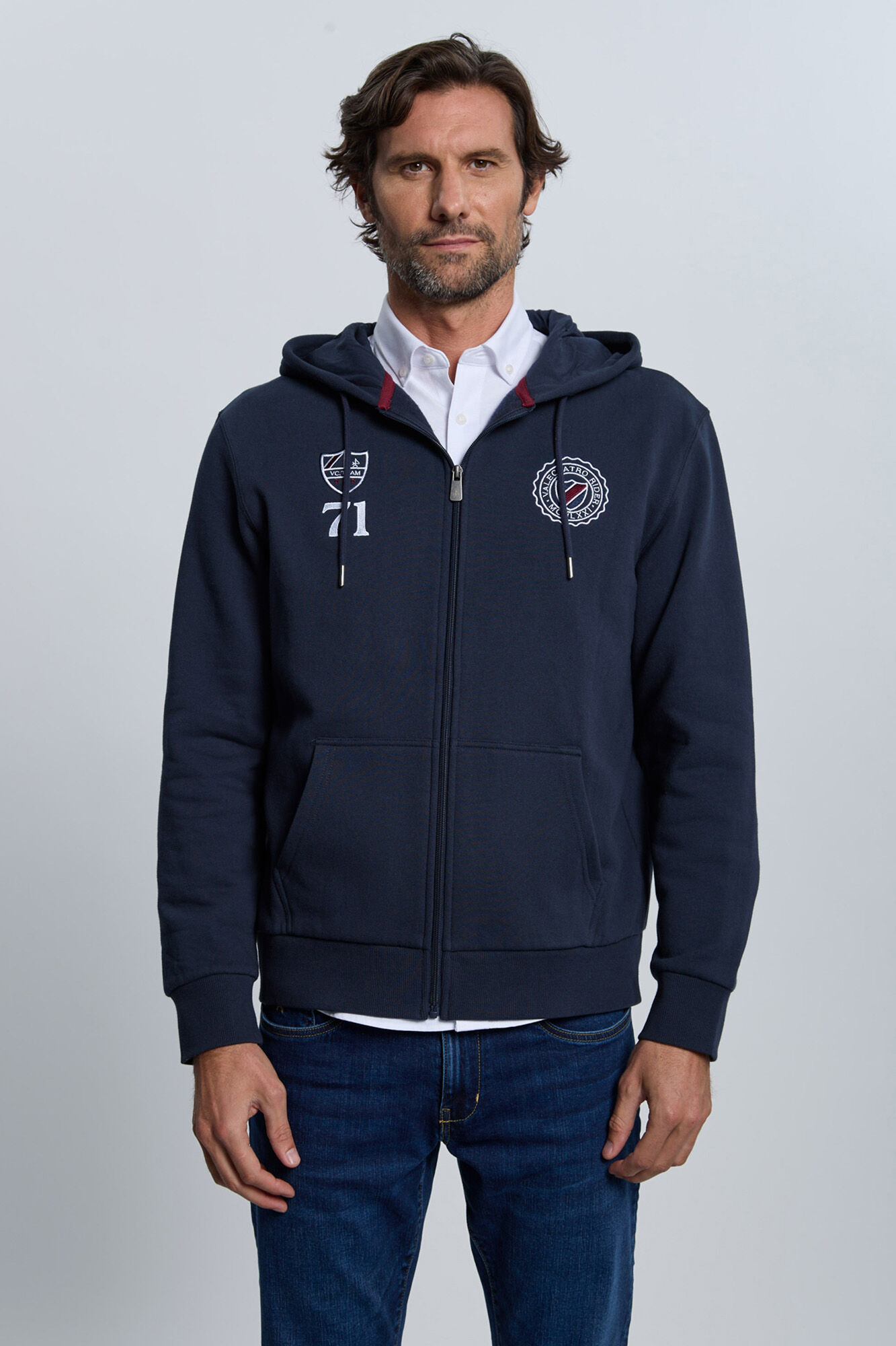 Valecuatro Sudadera cremallera escudos azul marino