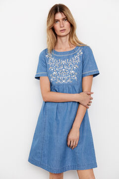 Cortefiel Embroidered short denim dress Royal blue