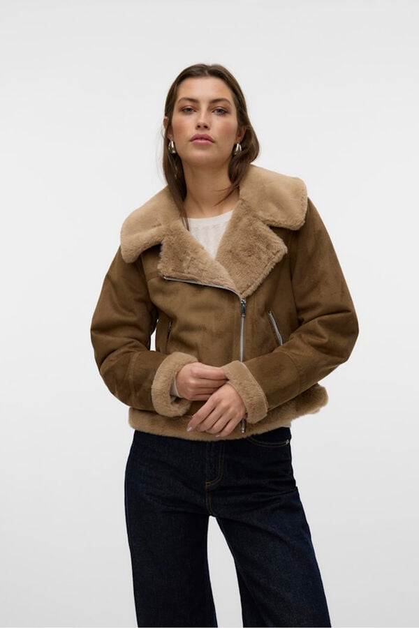 Vero Moda Blusão de veludo com fecho-éclair para mulher Castanho