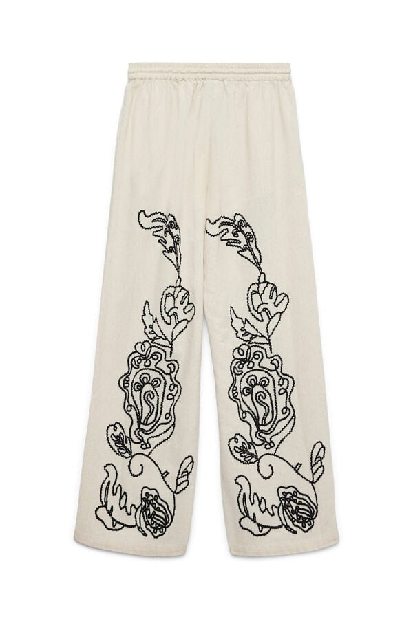 Vero Moda Cal&ccedil;a comprida de linho estampado  Tostado