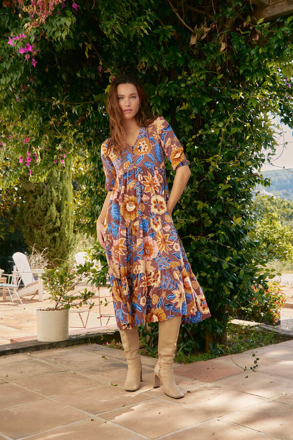 Jaase Vestido midi Eve com estampado de terra Multicolorido