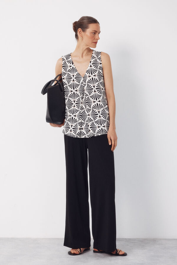 Cortefiel Long pleated top Printed white