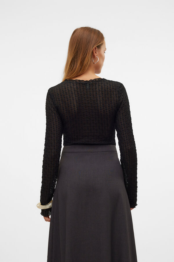 Vero Moda Top curto de manga comprida  Preto