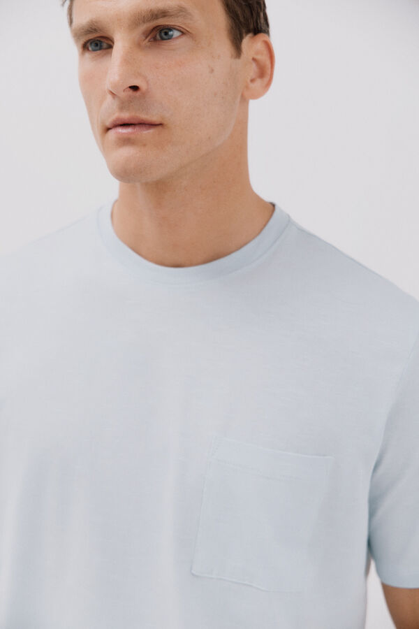 Cortefiel Plain slub t-shirt Blue