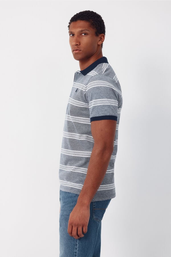 Cortefiel Striped oxford polo shirt Navy