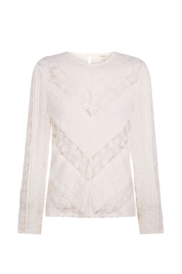 Slowlove Top de renda combinada Ecru