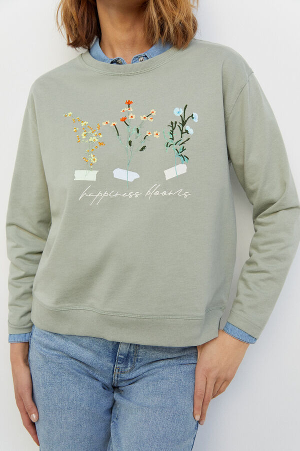 Cortefiel Floral print sweatshirt Beige