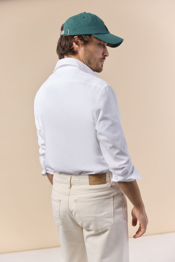 OOTO Camisa em popelina aos quadrados de manga comprida Branco