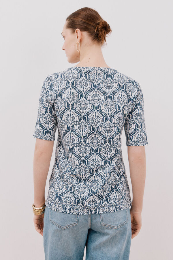 Cortefiel Essential boat neck T-shirt Blue