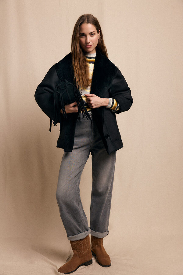 Slowlove Sobretudo curto com efeito dupla face Preto