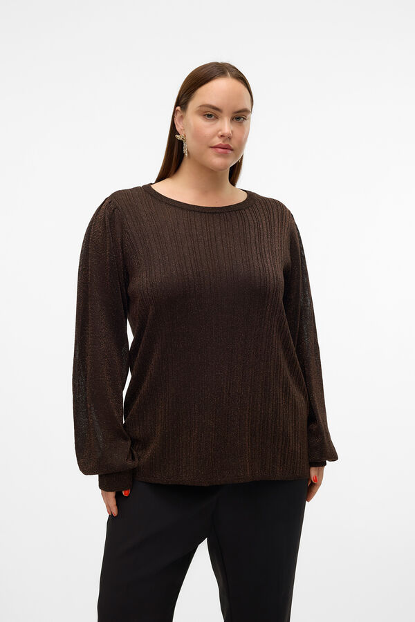 Cortefiel Long sleeve top with lurex plus size  Dark brown