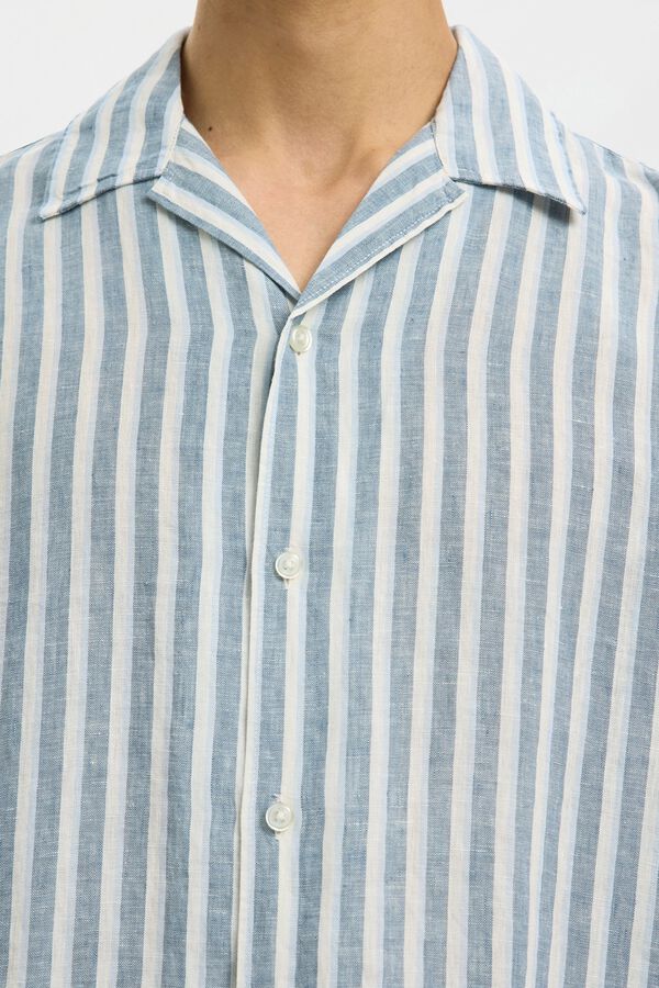 Selected Camisa de manga curta em linho Azul