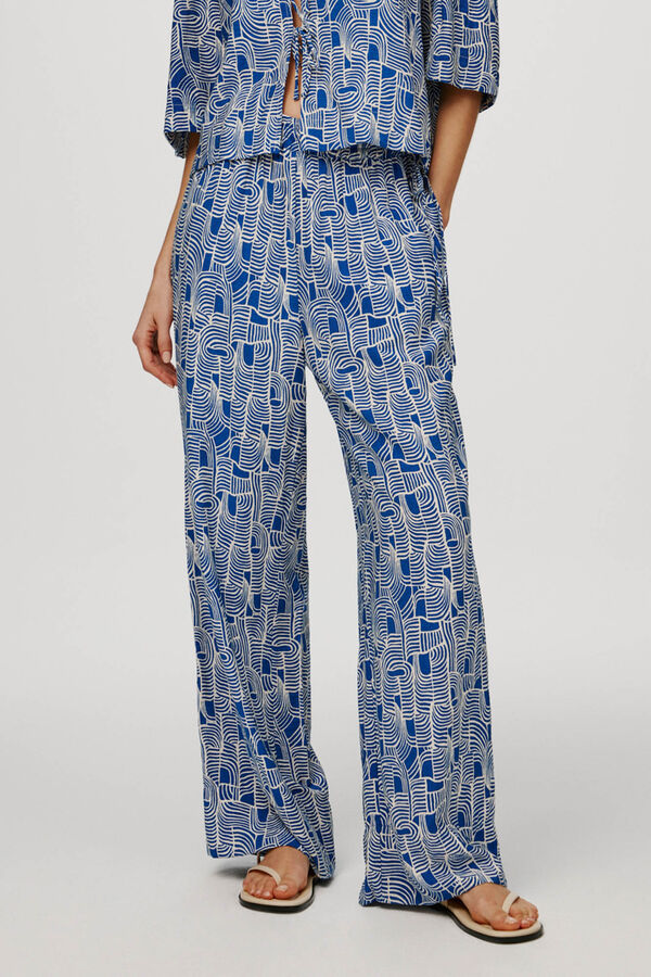 Cortefiel Printed flowing trousers Blue