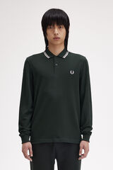 Fred Perry Polo piqué de manga comprida masculina Verde