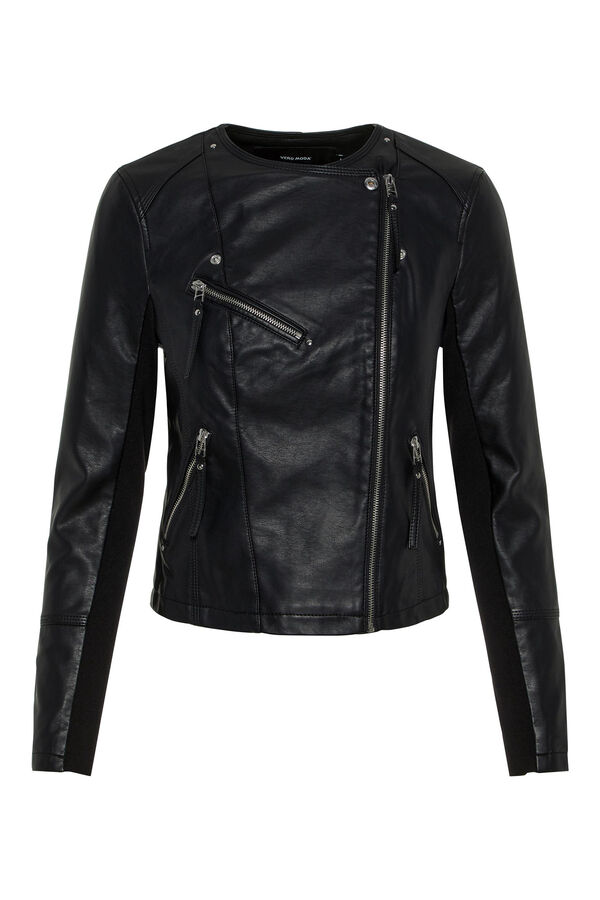 Cortefiel Faux leather short jacket Black