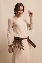 Slowlove Blusa estruturada rústica de manga comprida Ecru