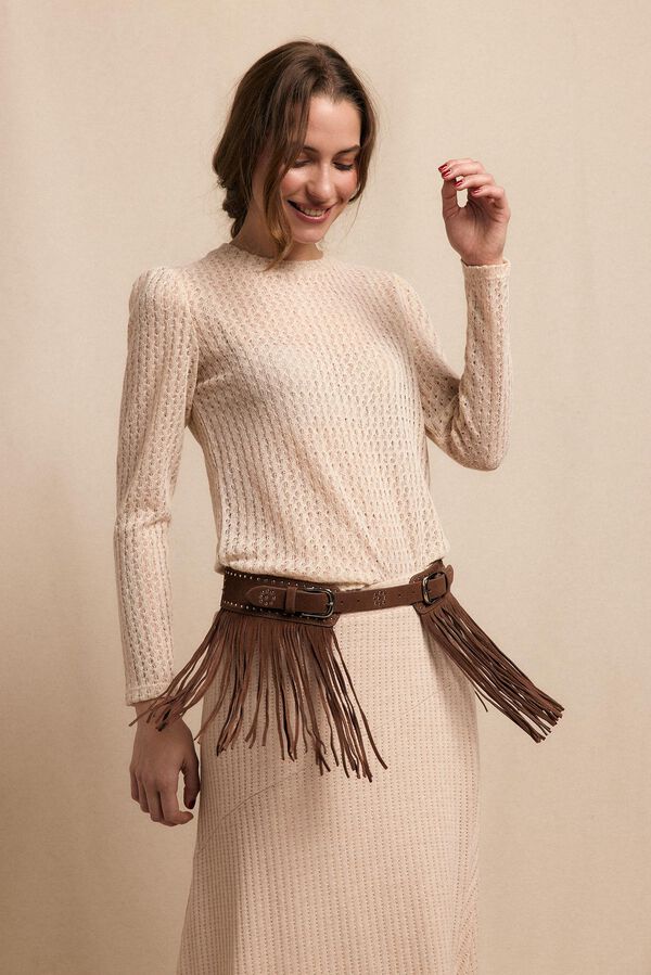 Slowlove Blusa estruturada rústica de manga comprida Ecru