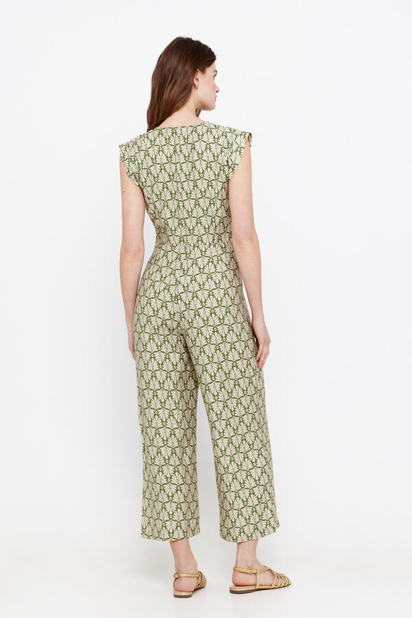 Cortefiel Long jumpsuit with knot detail Printed green