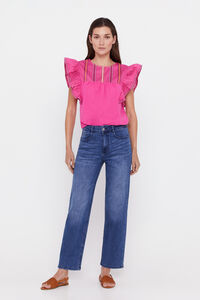 Cortefiel Straight crop embroidered jeans Blue