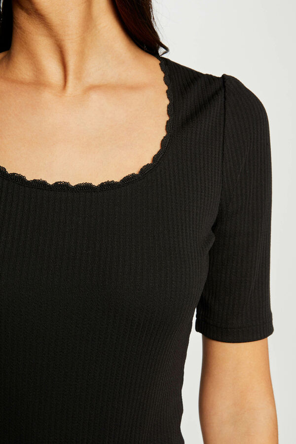 Morgan T-shirt canelada manga curta Preto