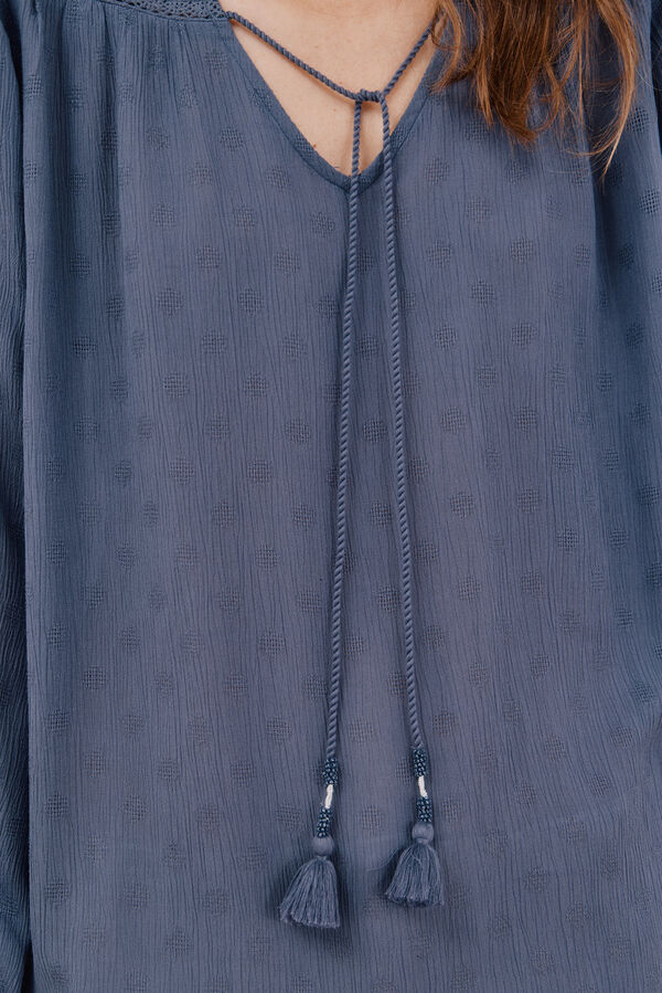 Cortefiel Blusa com borlas Azul