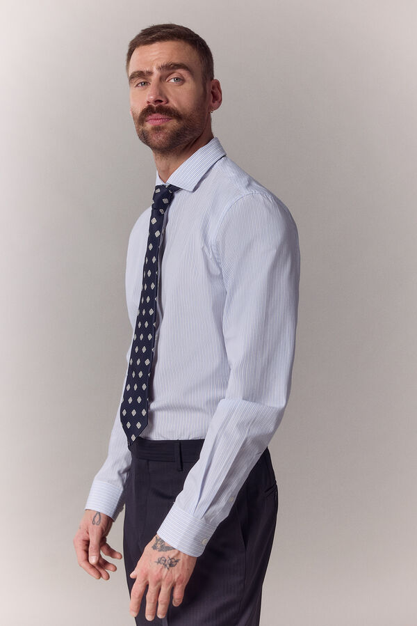 OOTO Camisa &agrave;s riscas manga comprida em popelina Azul