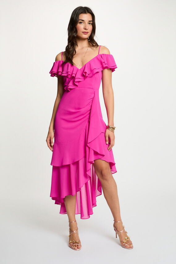 Vestido midi recto volantes