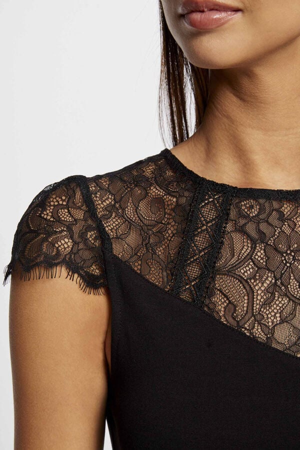 Morgan Short sleeve T-shirt with lace Black