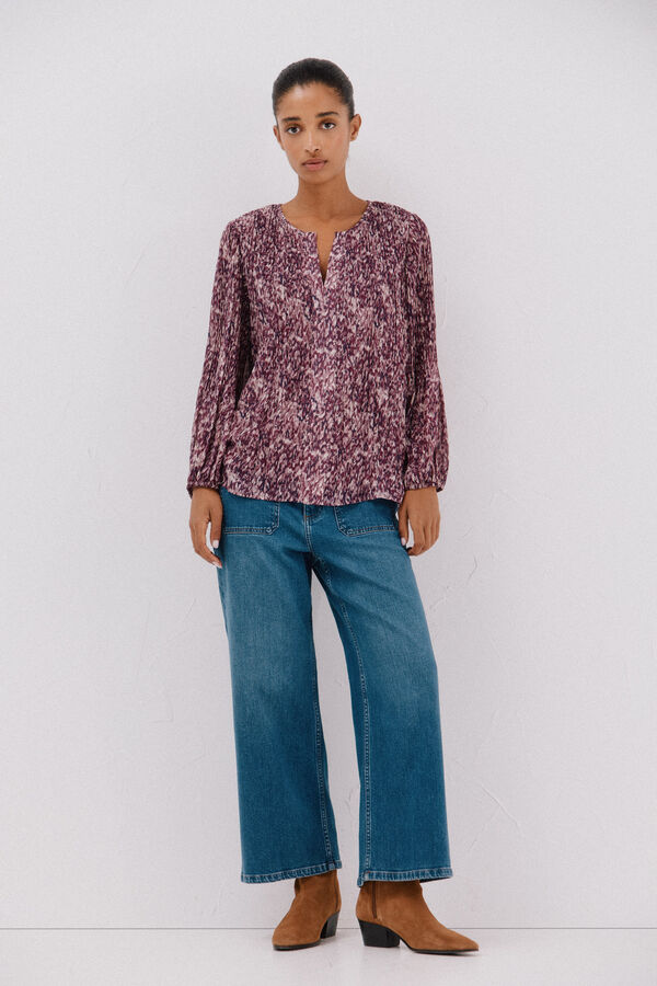 Cortefiel Blusa plisada contraste Estampado blanco
