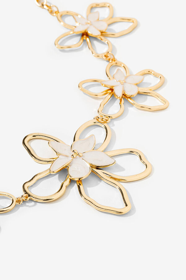 Cortefiel Long necklace with flowers Gold