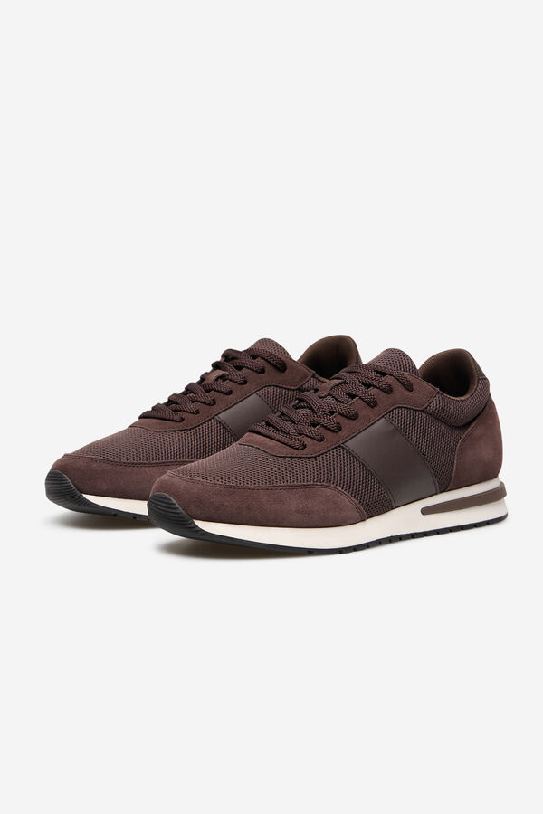 Cortefiel Leather and textile sneaker Camel
