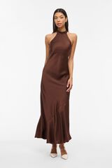Vila Vestido comprido gola halter de festa Castanho
