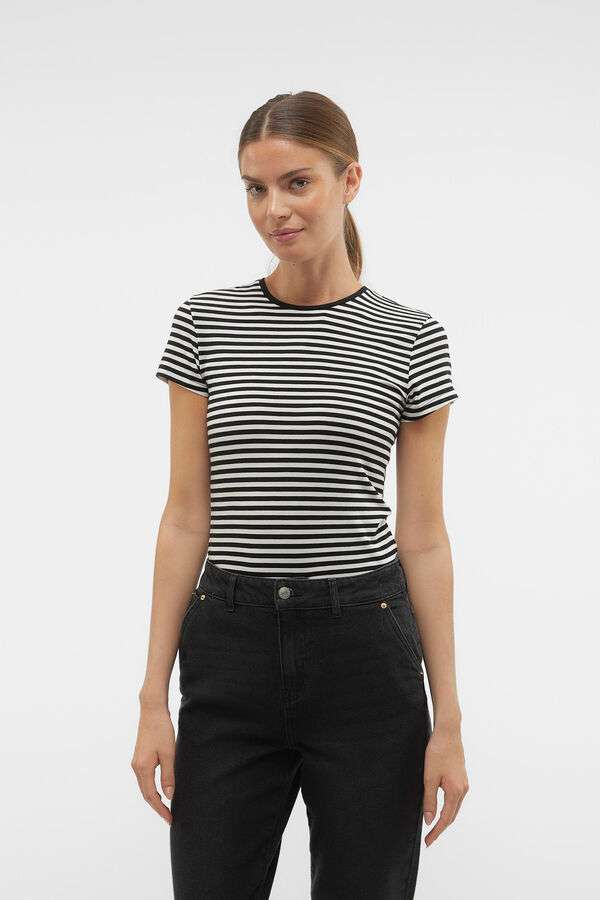 Cortefiel Short-sleeved striped t-shirt Black