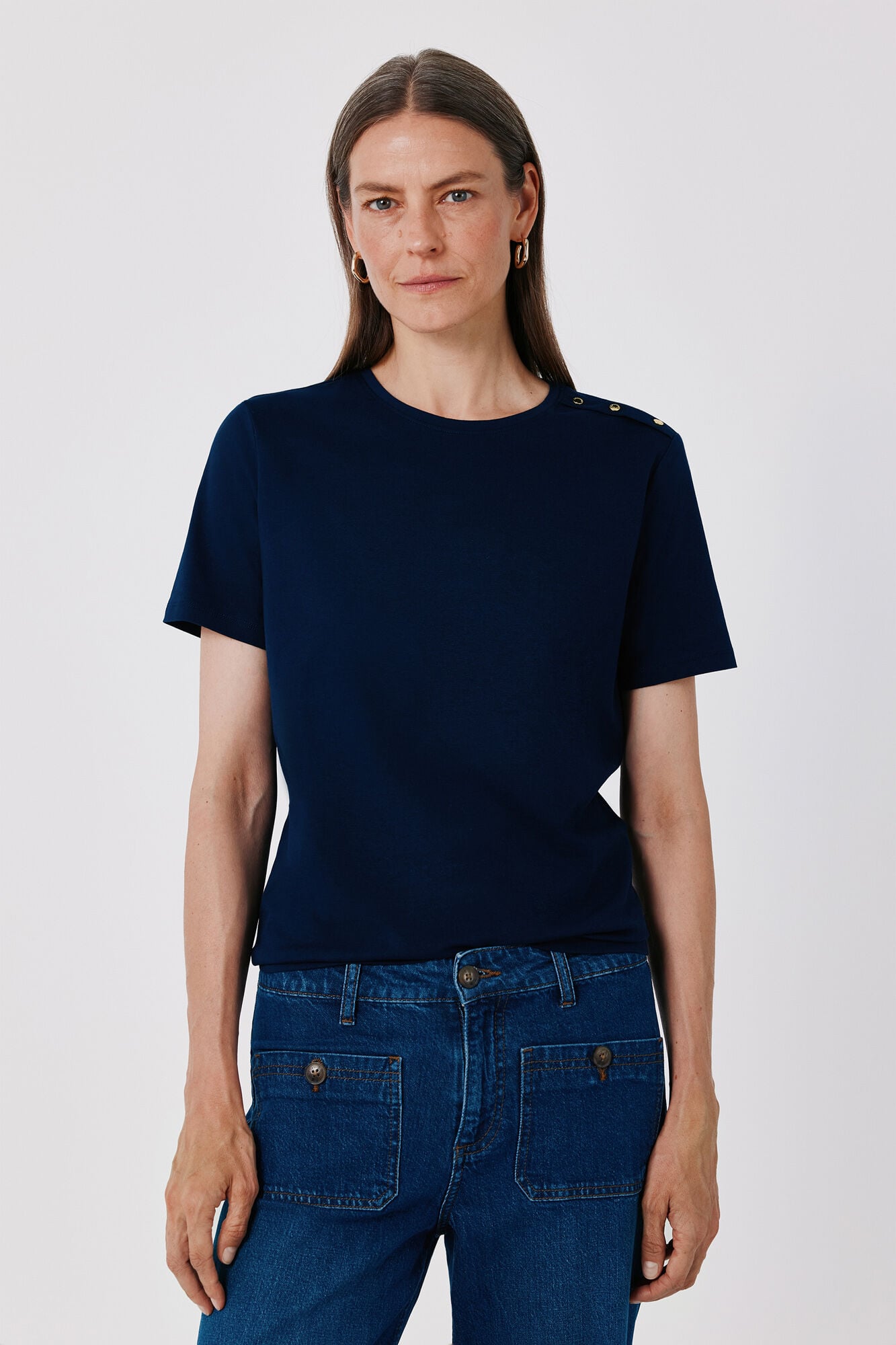 Cortefiel Gold button basic T-shirt