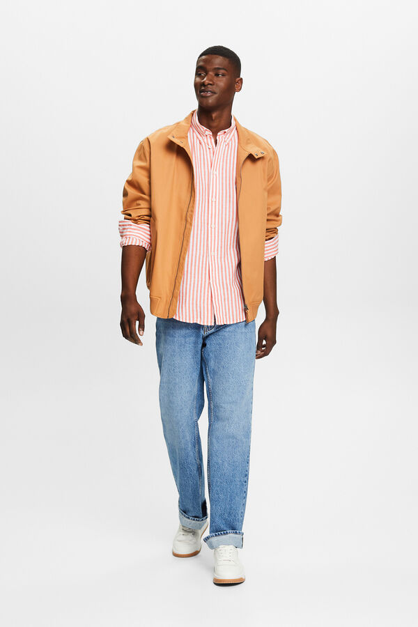 Cortefiel Camisa rayas regular fit con lino Orange