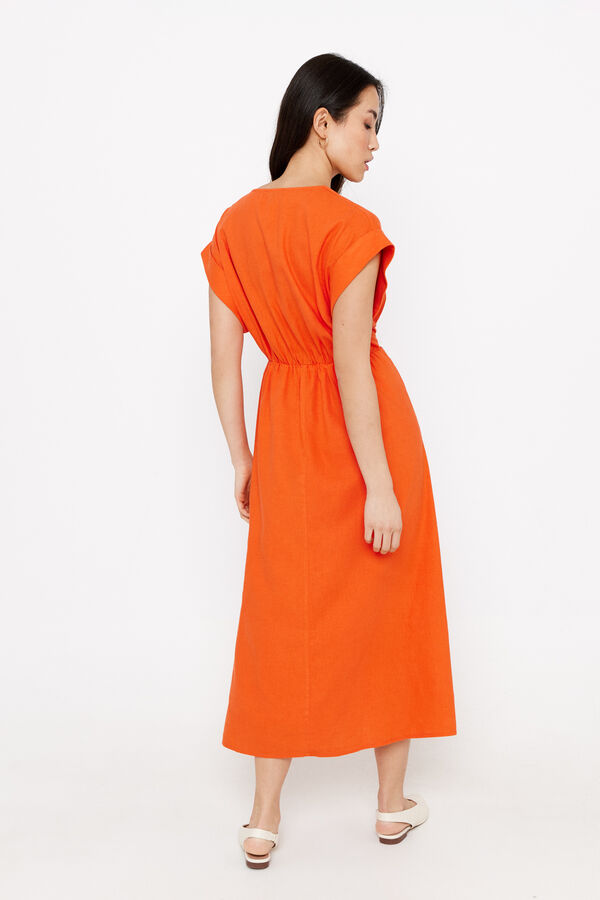 Cortefiel Long rustic-effect dress Orange