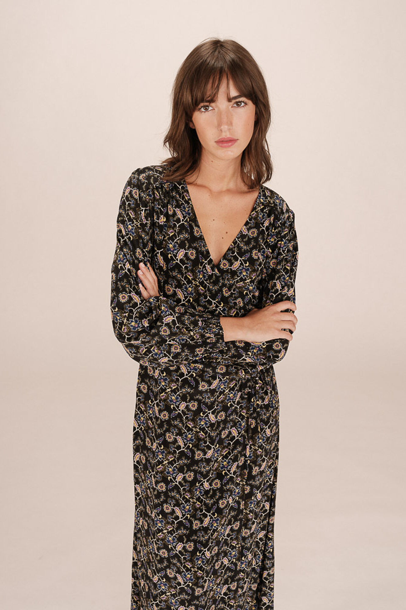 Grace & Mila Vestido longo tipo envelope, estampado com motivo floral