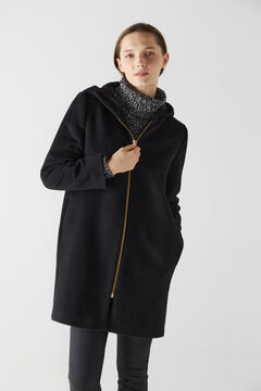 Cortefiel Long zip-up coat Black