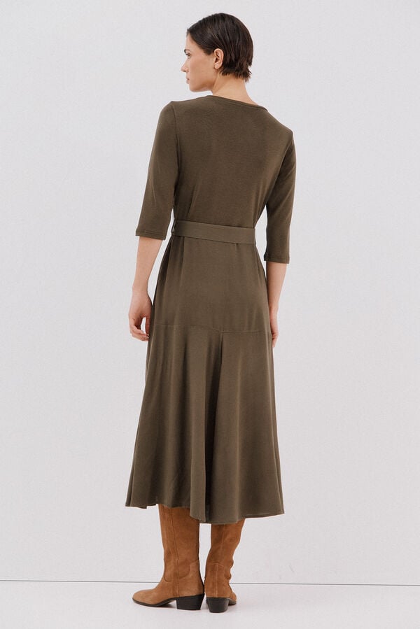 Cortefiel Combined dress with belt Kaki