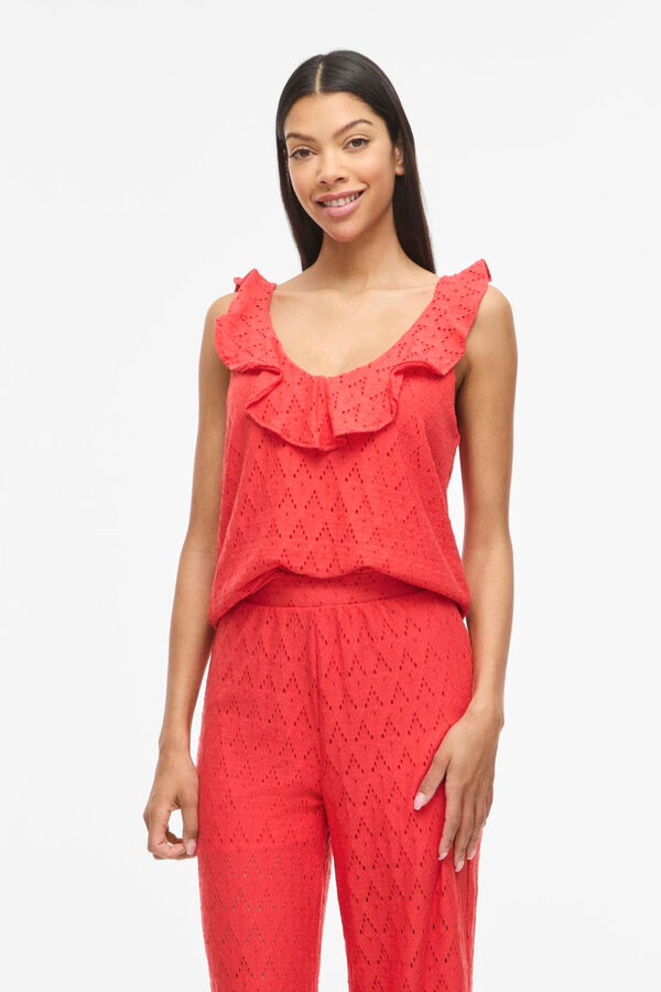 Vila Top de mulher com folhos em algod&atilde;o Vermelho