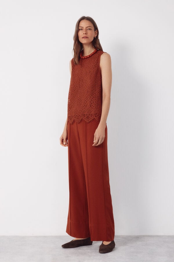 Cortefiel Top guipur Brown