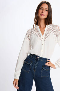 Morgan T-shirt de renda com gola em bico