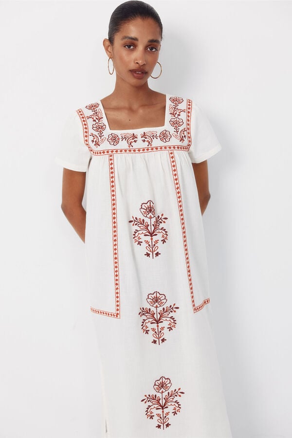 Cortefiel Floral embroidered dress Printed red