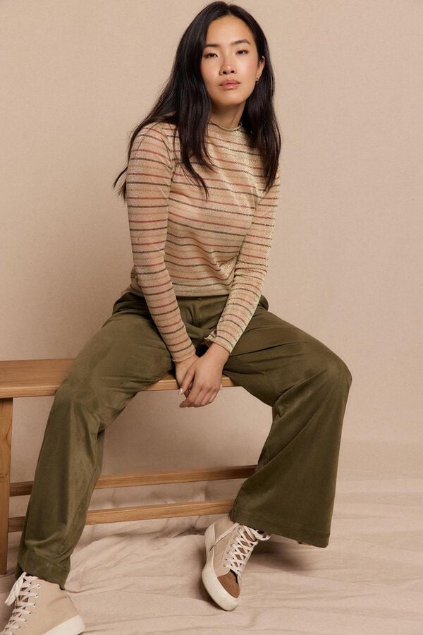 Slowlove Pantalón de pinzas de antelina Verde