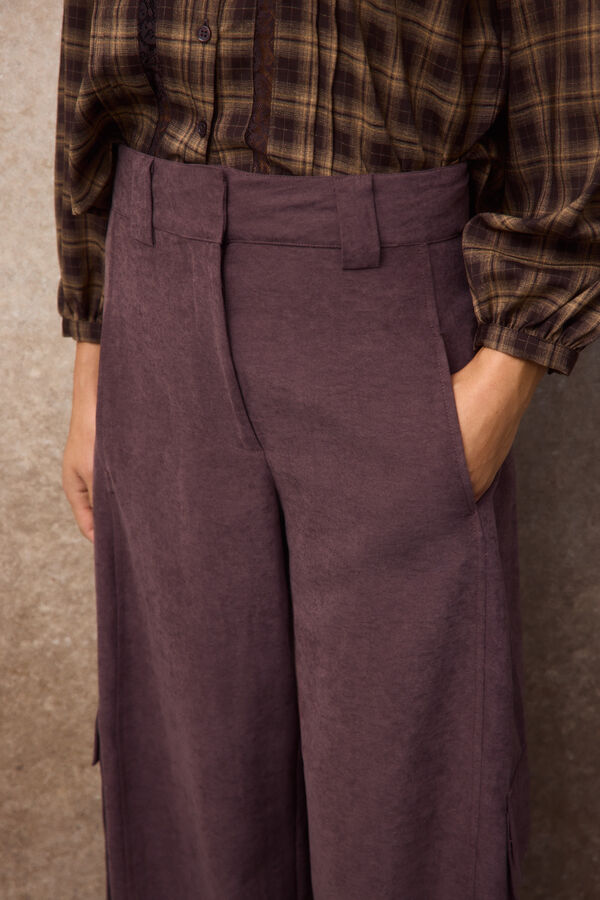 Slowlove Satin-finish cargo trousers Dark brown