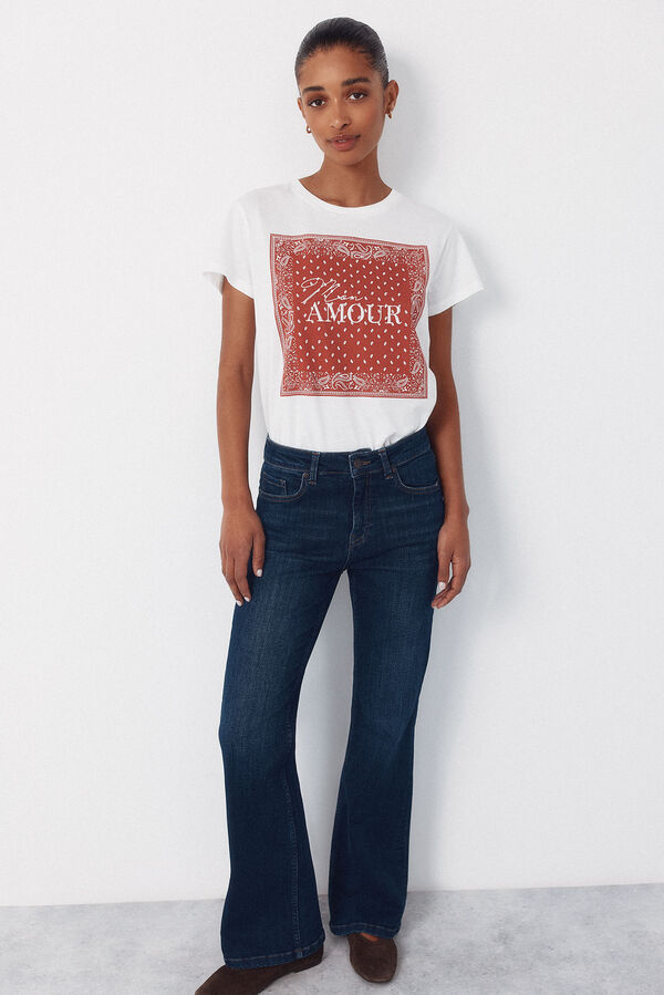 Cortefiel Positional print t-shirt Red