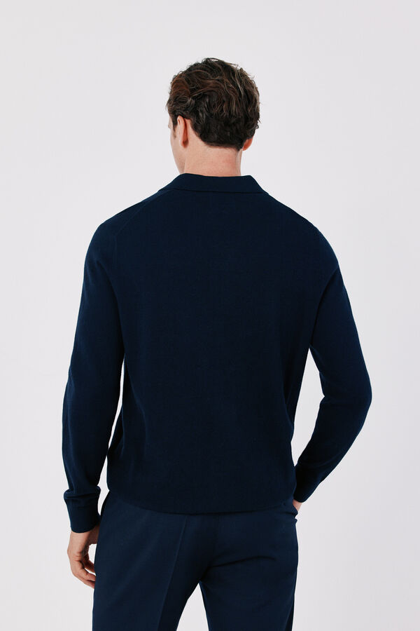 Cortefiel Cotton cashmere knit polo neck jumper Navy