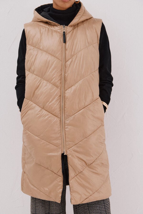 Cortefiel Long reversible gilet Beige